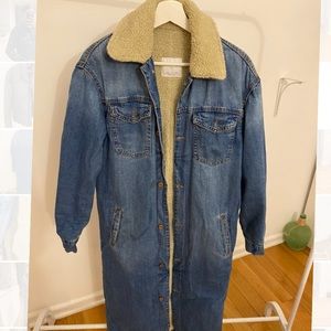 Zara long Denim Coat with Sheep Lining
